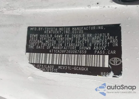 2006 Toyota Camry Solara Sle V6 from USA, damaged, VIN 4T1CA38P26U067659